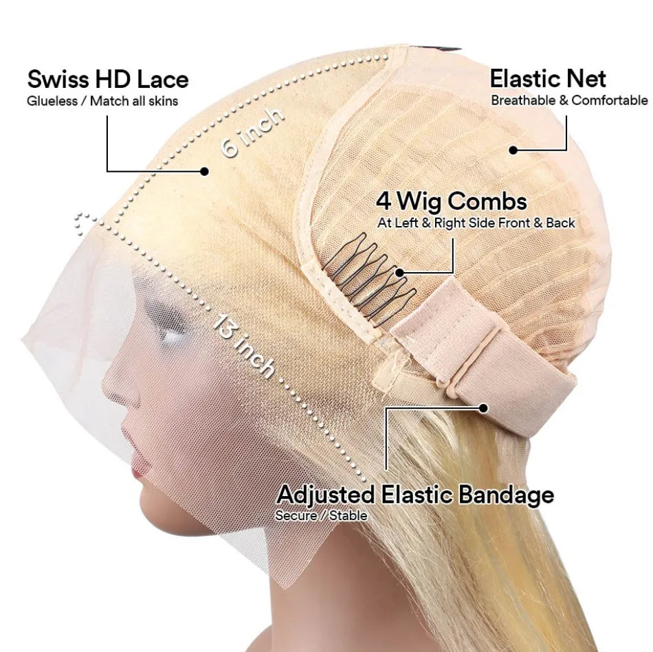 Blonde  Lace Front Wig 100% Human Hair  Density Straight  Frontal Wigs