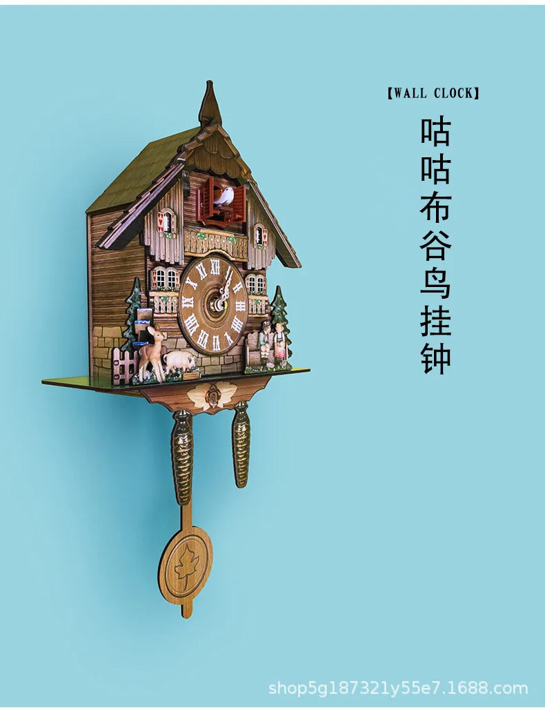 Vintage Cuckoo Wall Clock with Bird Chime Wall Watch Mechanism for Living Room