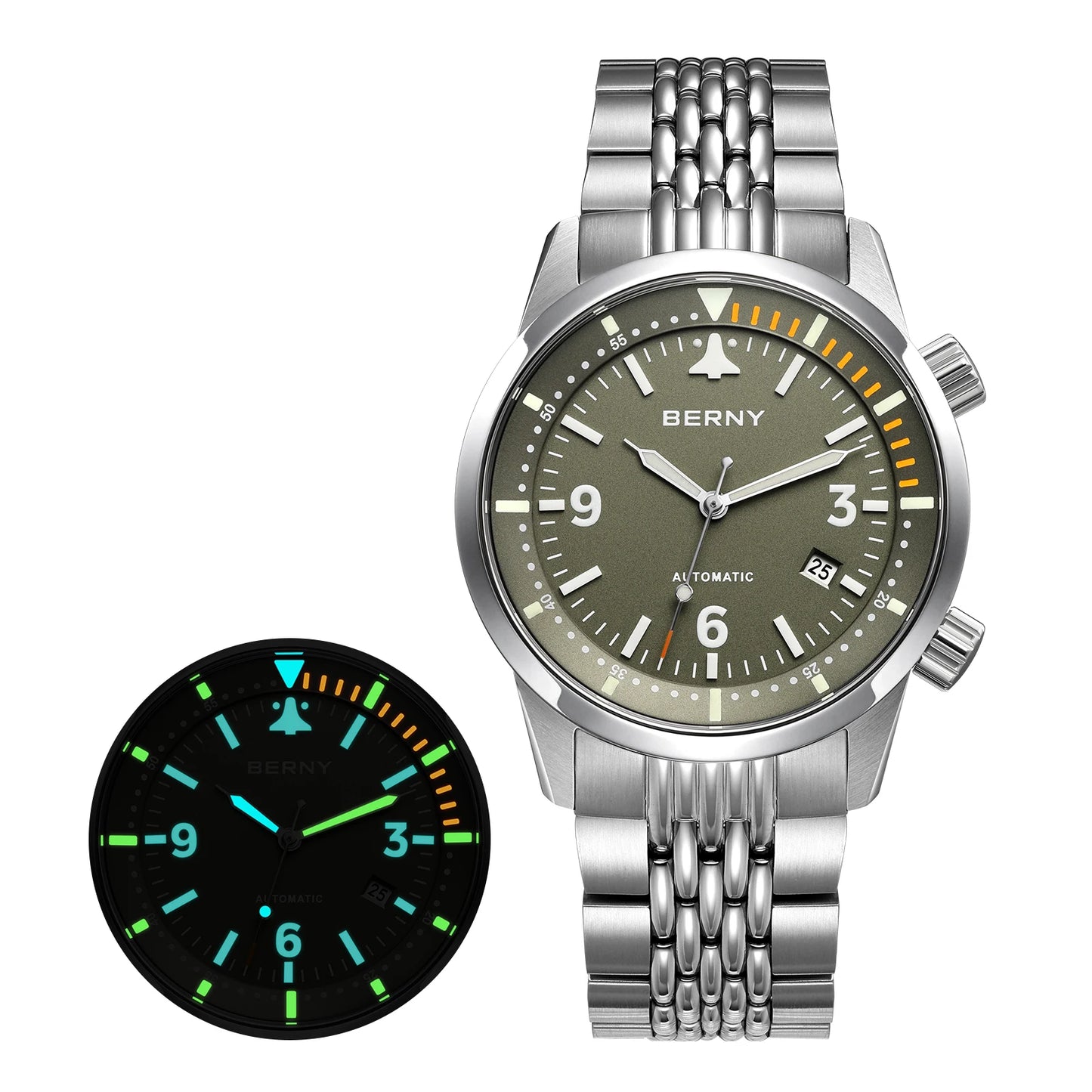 BERNY 20ATM Automatic Men's Diving Watches Top Luminous Sapphire AR Coated Diver Watches