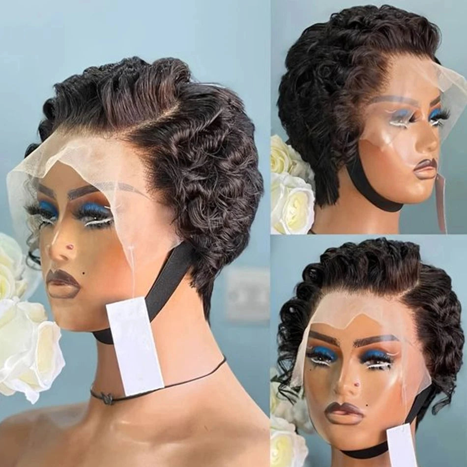 613 Blonde Pixie Cut Short Bob Loose Wave 100% Human Hair Wig Chocolate Brown