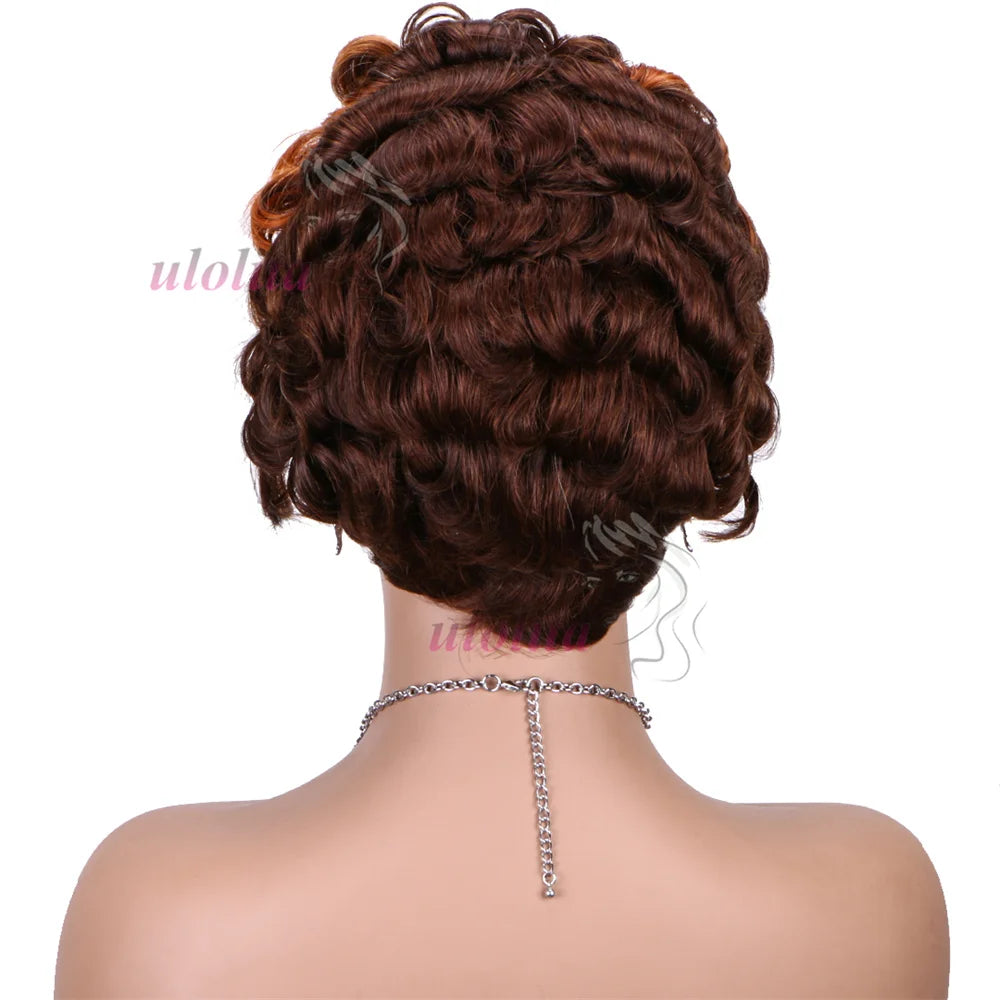 613 Blonde Pixie Cut Short Bob Loose Wave 100% Human Hair Wig Chocolate Brown