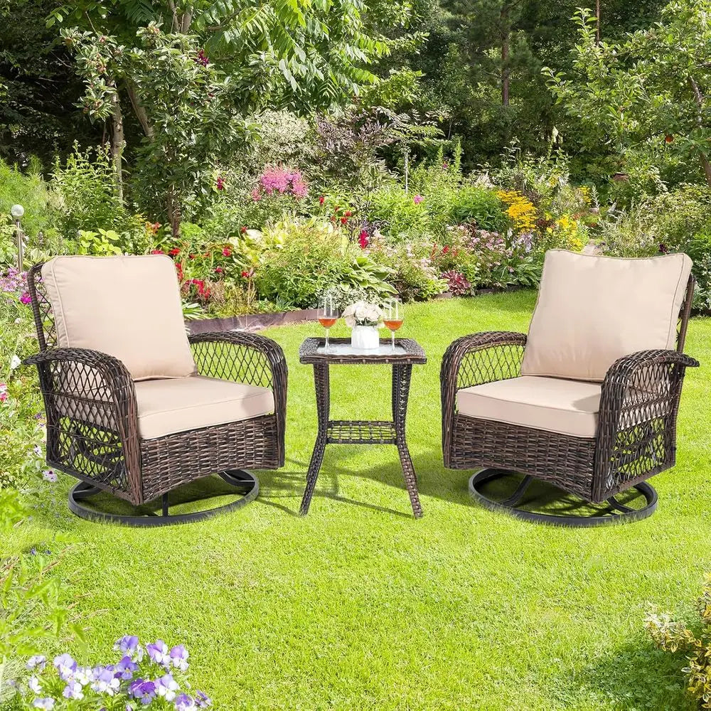 3-Piece Patio Furniture Set,  Swivel Rocking Chairs for  2, Outdoor Swivel Bistro Chairs, Porch Chairs with Bistro Table