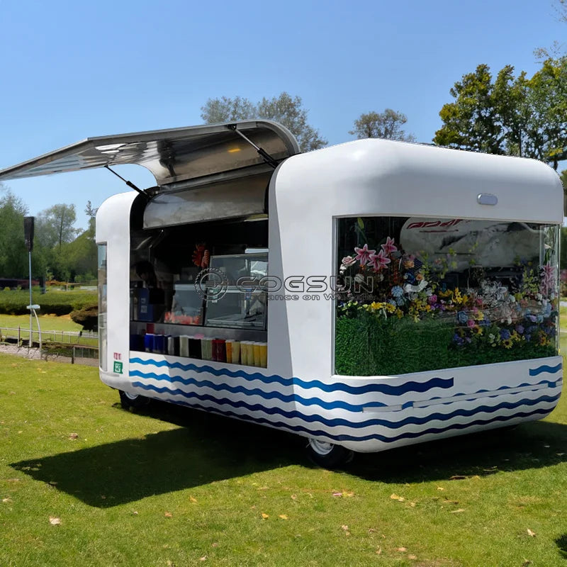 Street Mobile Food Trailer Pizza Van Ice Cream Bubble Tea Coffee Catering Cart Hot Dog Snack Vending Food Truck for Sale