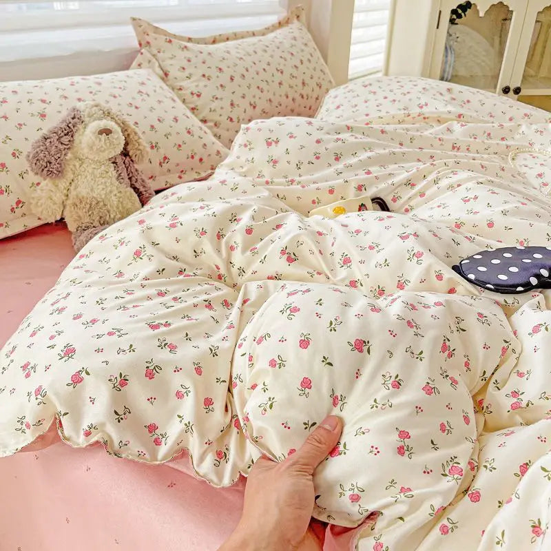 Bedding Set Cover Pillowcase Flat Sheet Single Twin Queen Size Bed Linens