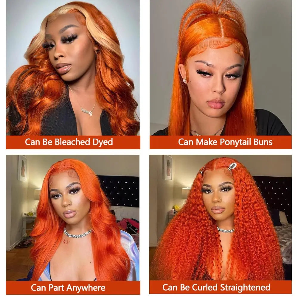 Ginger Orange36 Inch L ace Front Wigs Human Hair Body Wave