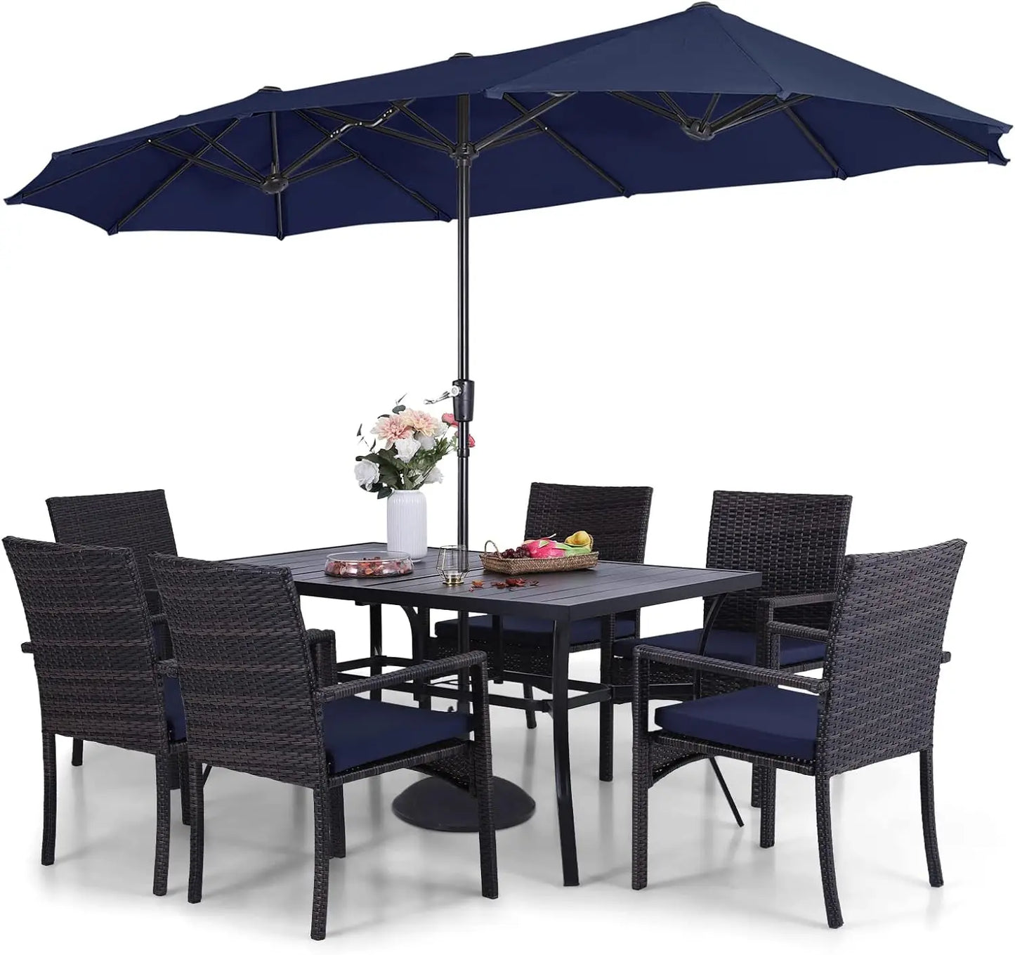 Patio Outdoor Table and Chairs Set with Umbrella Navy, Patio Dining Sets
