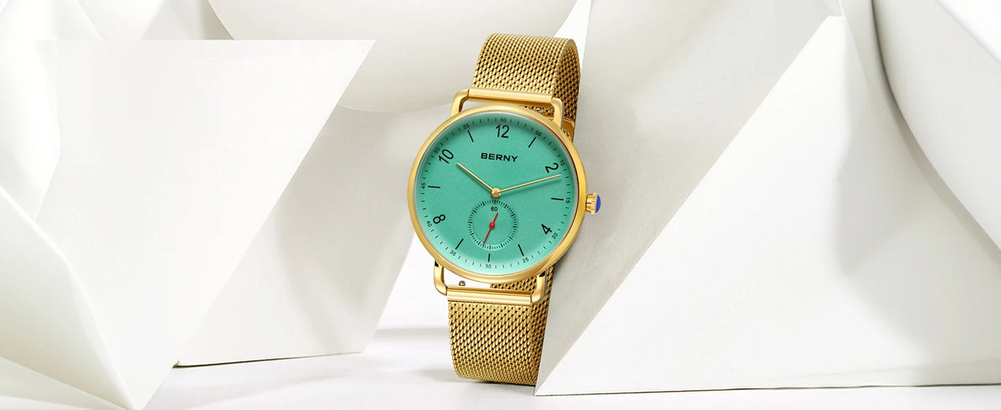 BERNY Quartz Men's Watch  Quality 316L Stainless Steel  Top Slim Case Fashion Couple's Wristwatch Simple Casual Men/Women Watches
