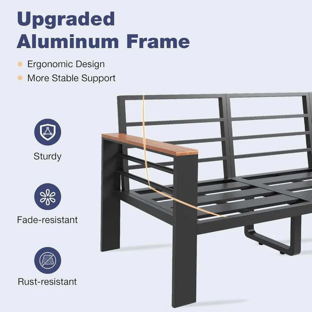Aluminum Outdoor Patio Furniture Set 7 Seats Sectional with Washable Cushions