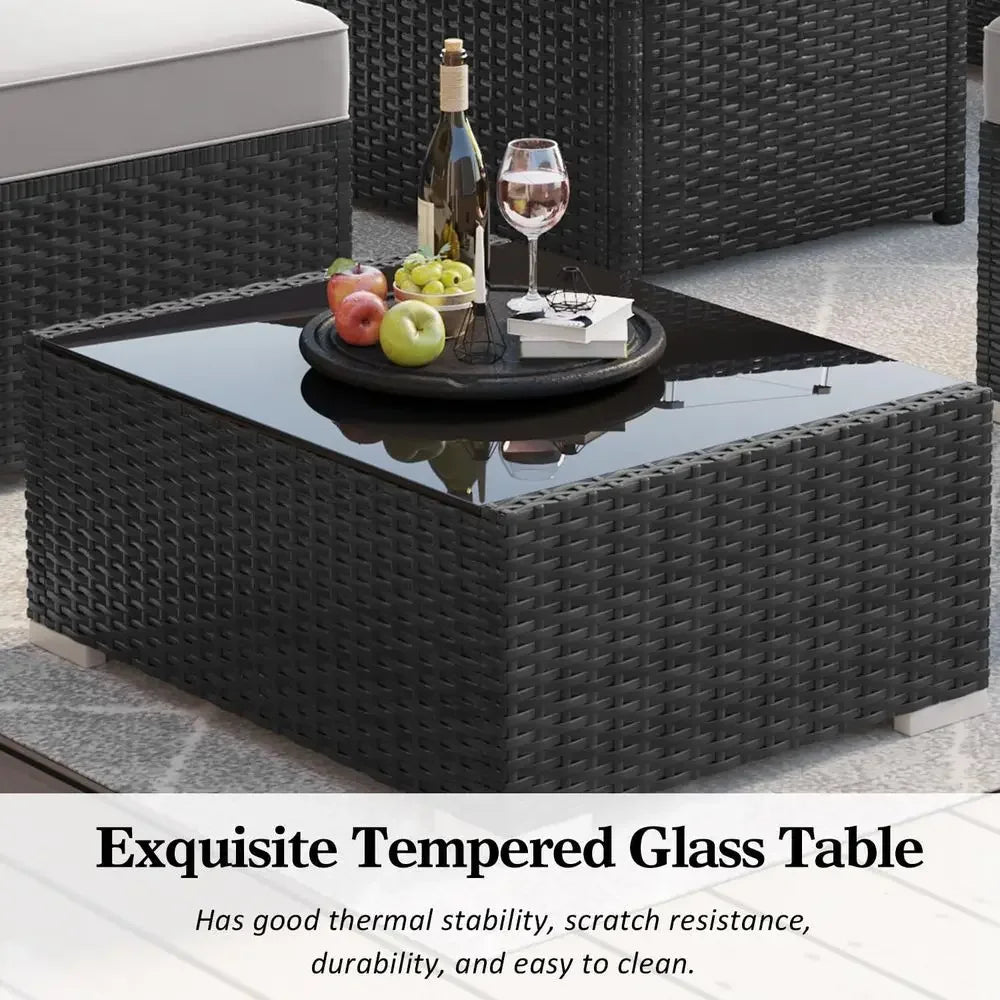 15-Piece Outdoor Patio Furniture Set with Fire Pit Table,  Rattan Sectional Sofa with Coffee Table