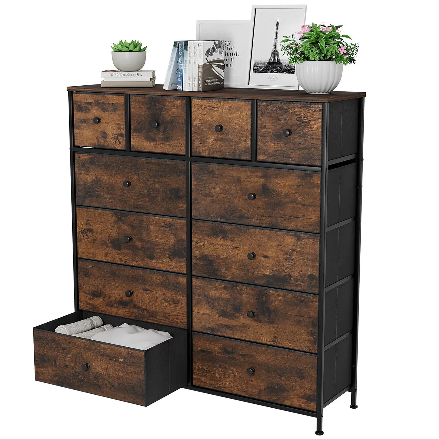 Dresser Storage Tower Organizer, Chest of Drawers 12 Fabric Drawers