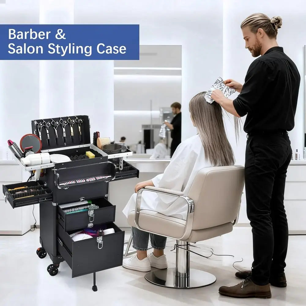 Portable Stylist Cart with 4 Drawers, Rolling Salon Station for Hair & Makeup Services
