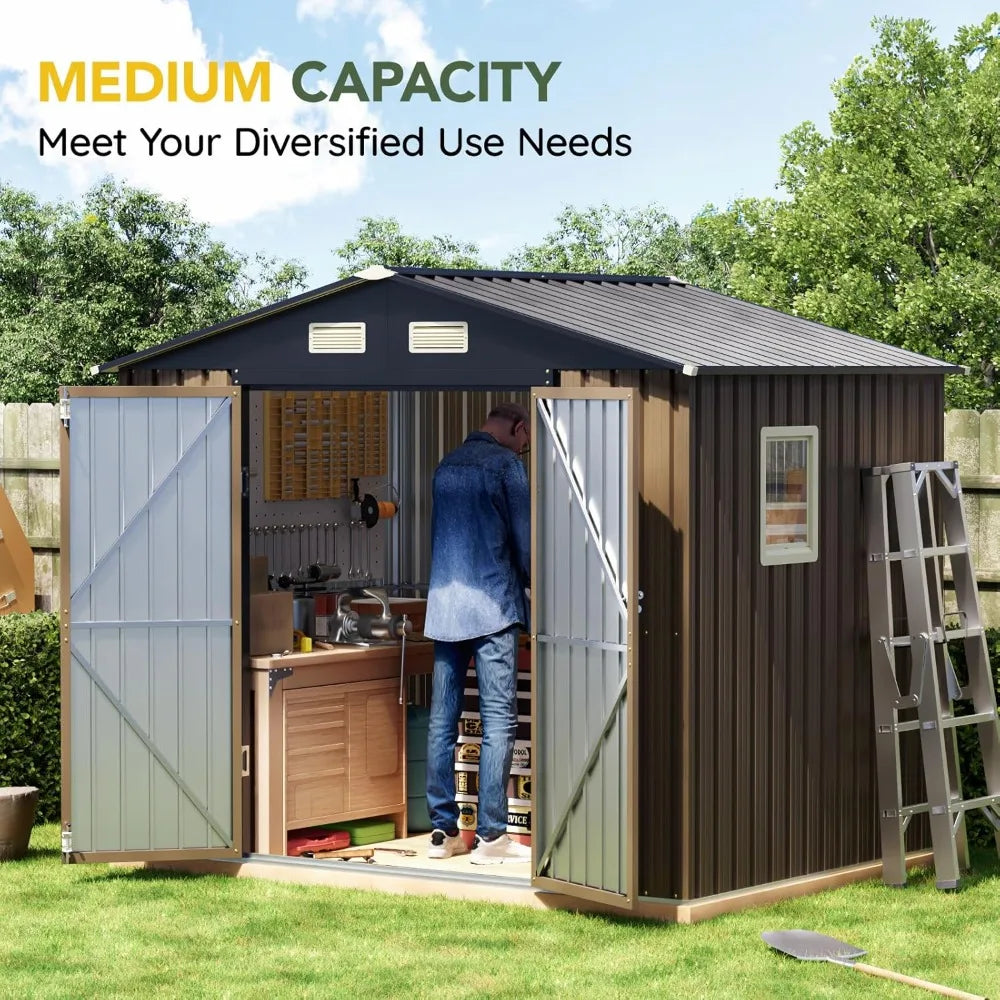 8x6FT Outdoor Steel Storage Shed with Lockable Doors, Weather-Resistant Met