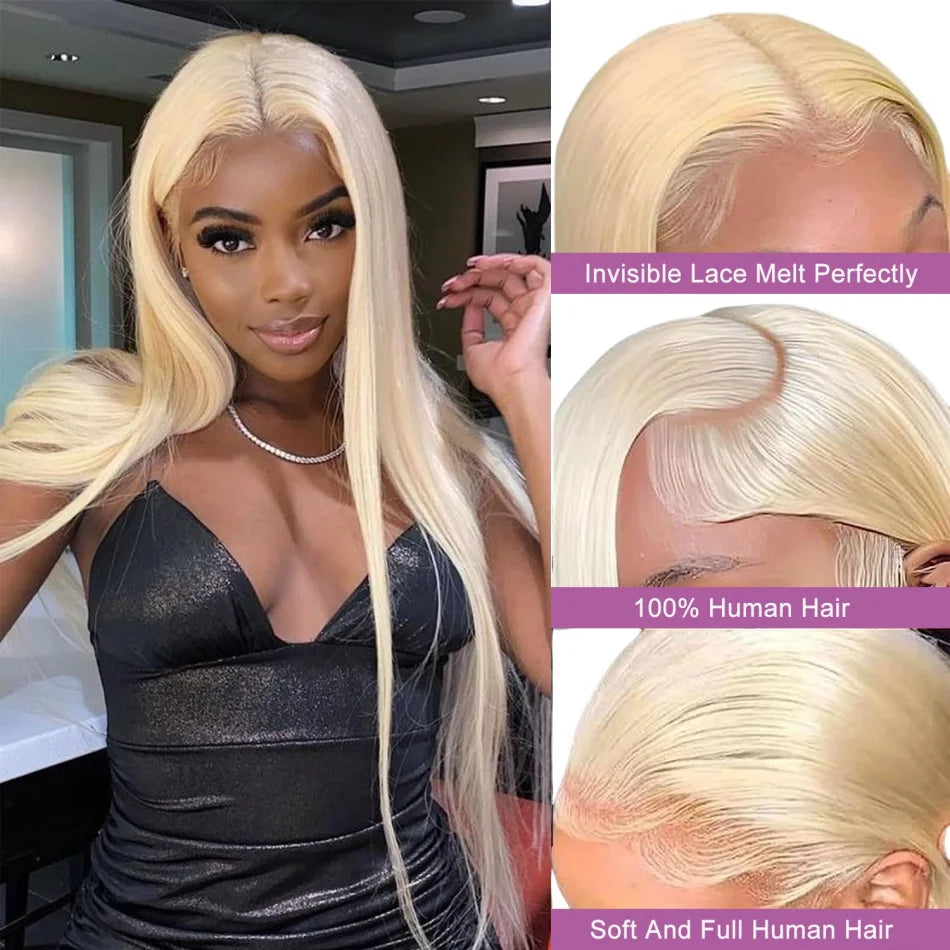 Blonde  Lace Front Wig 100% Human Hair  Density Straight  Frontal Wigs