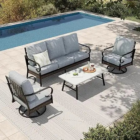 4-Piece Patio Furniture Set with Metal & Rattan Design,