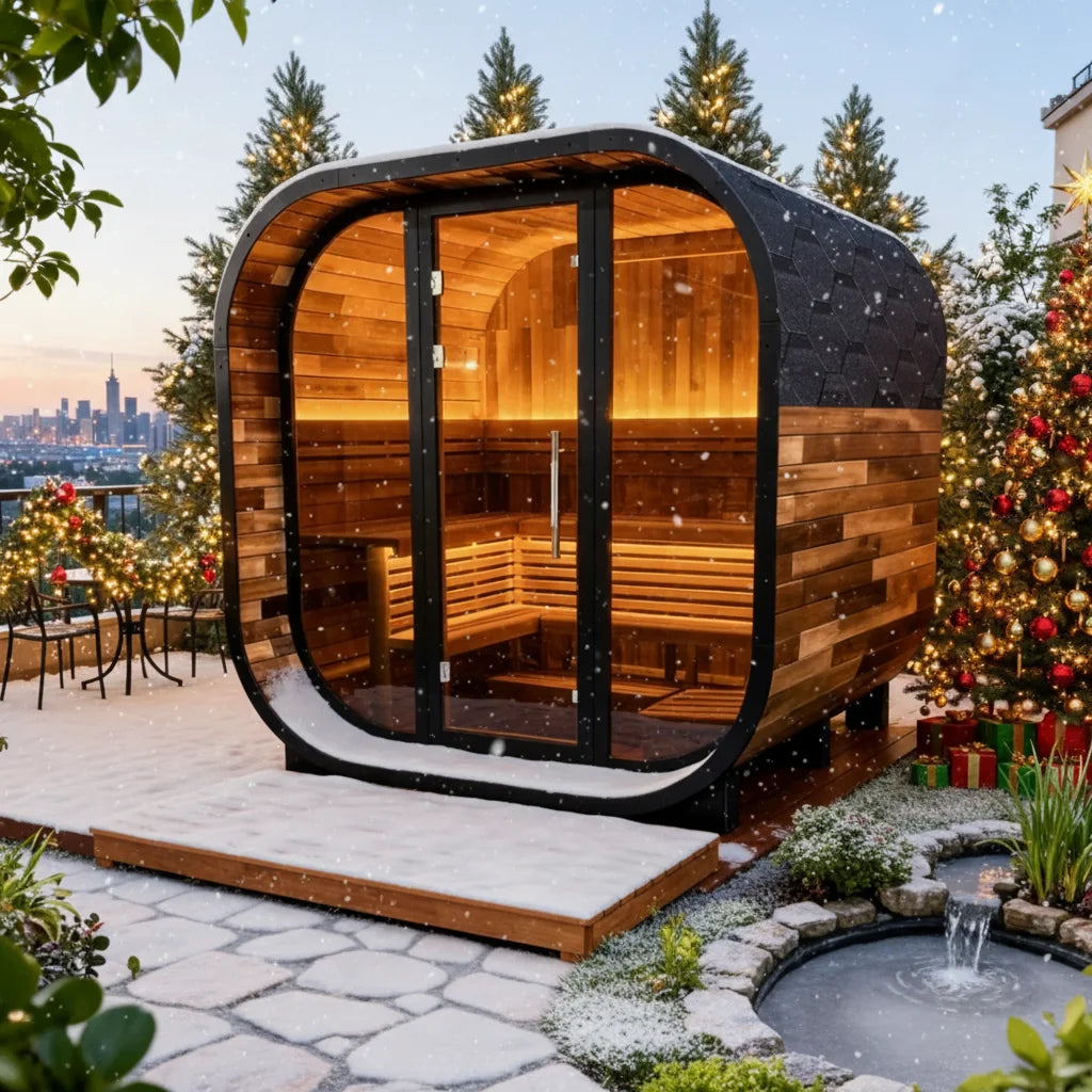 Modern Dry Sauna Room Spliced Redwood 4-6 Person Large Luxury