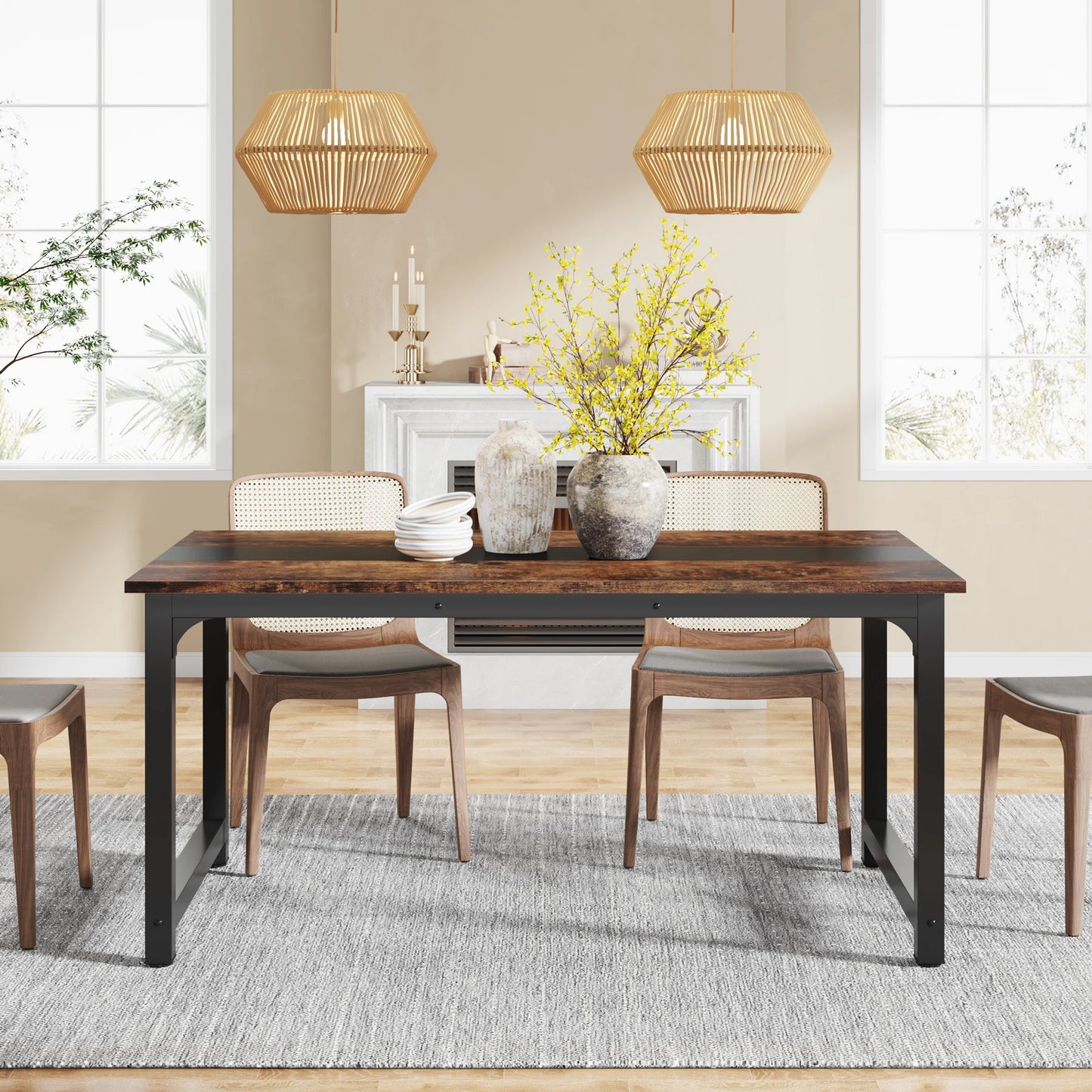 Dining Table, Industrial Kitchen Table for 6-8 Person,