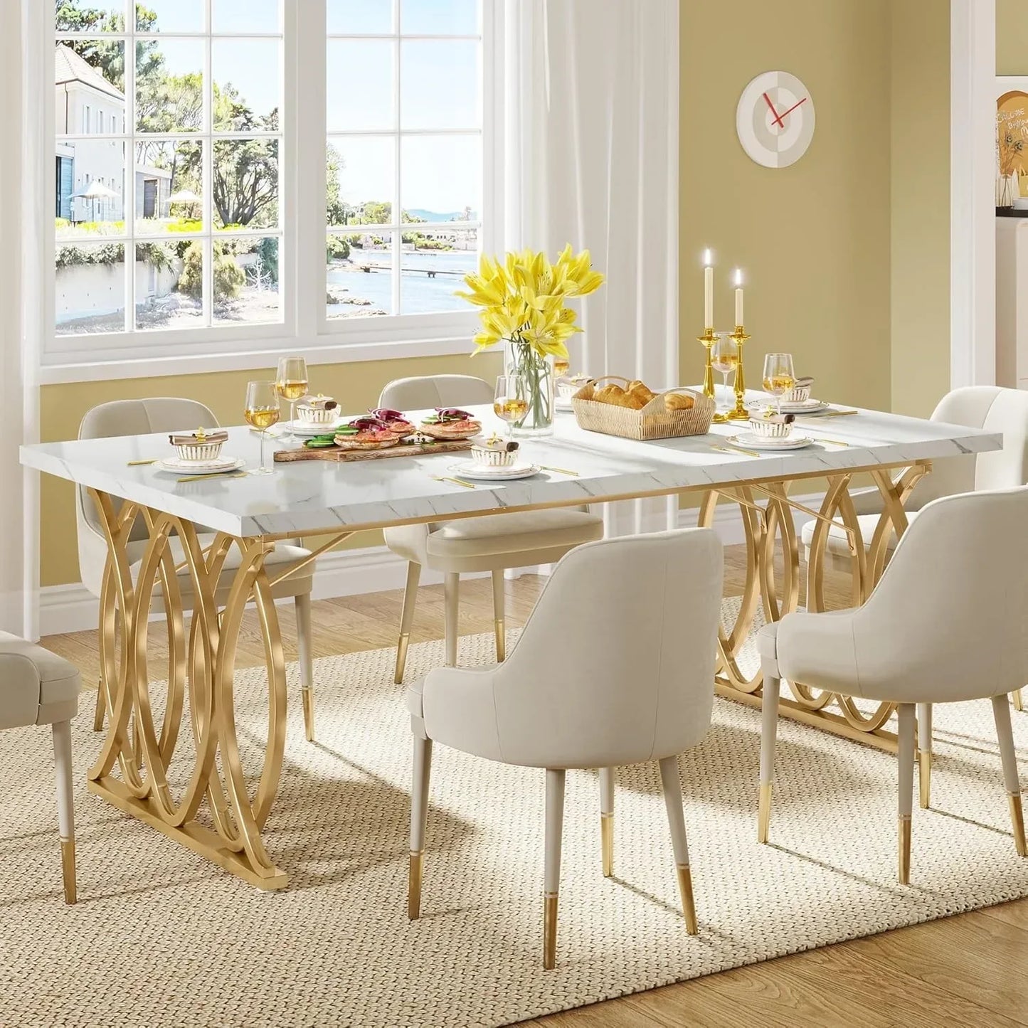 Dining Table, 63" Large Kitchen Table for 4-6 People