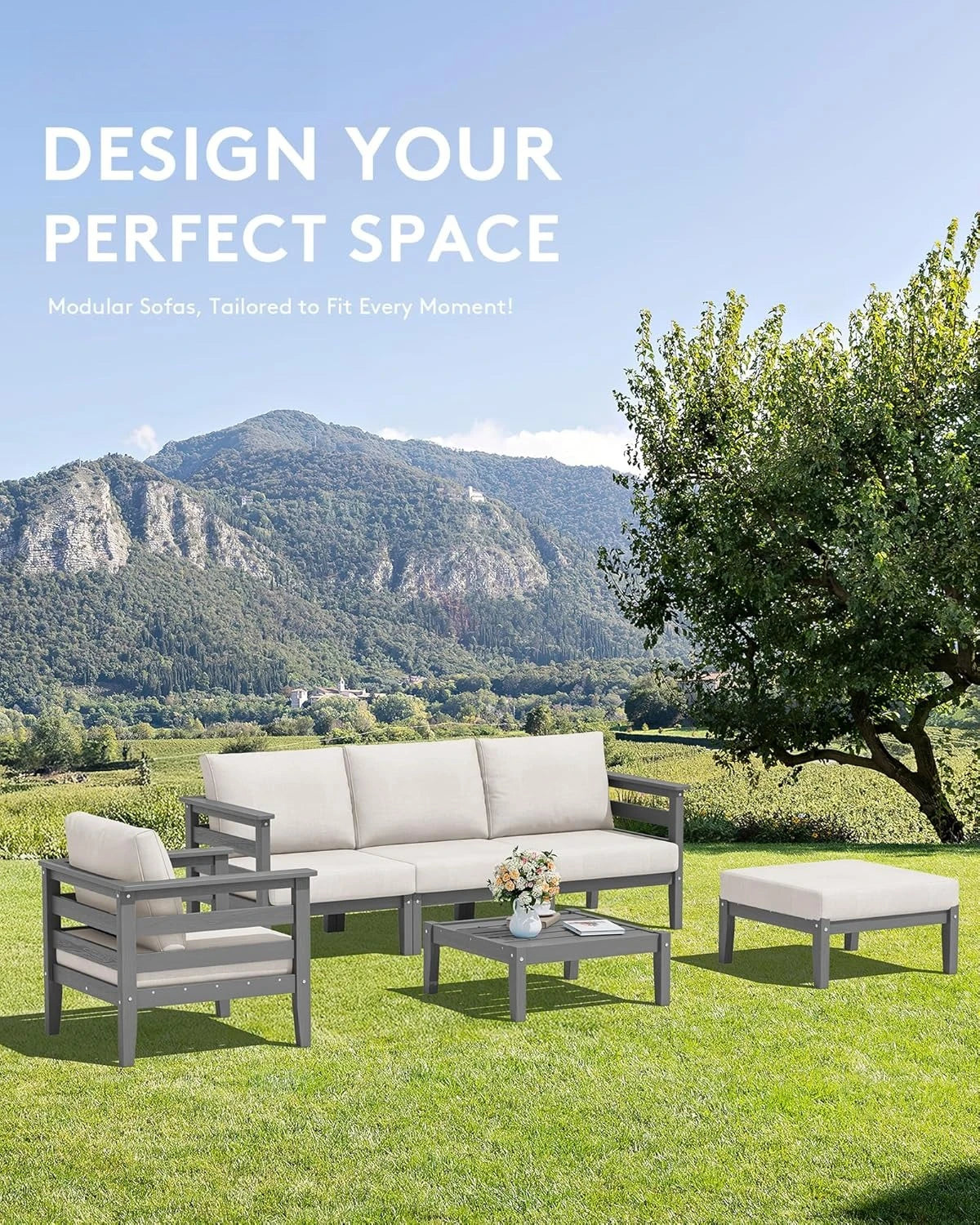 Patio Furniture Set, 6 Pieces Outdoor Sectional Sofa Set, All-Weather