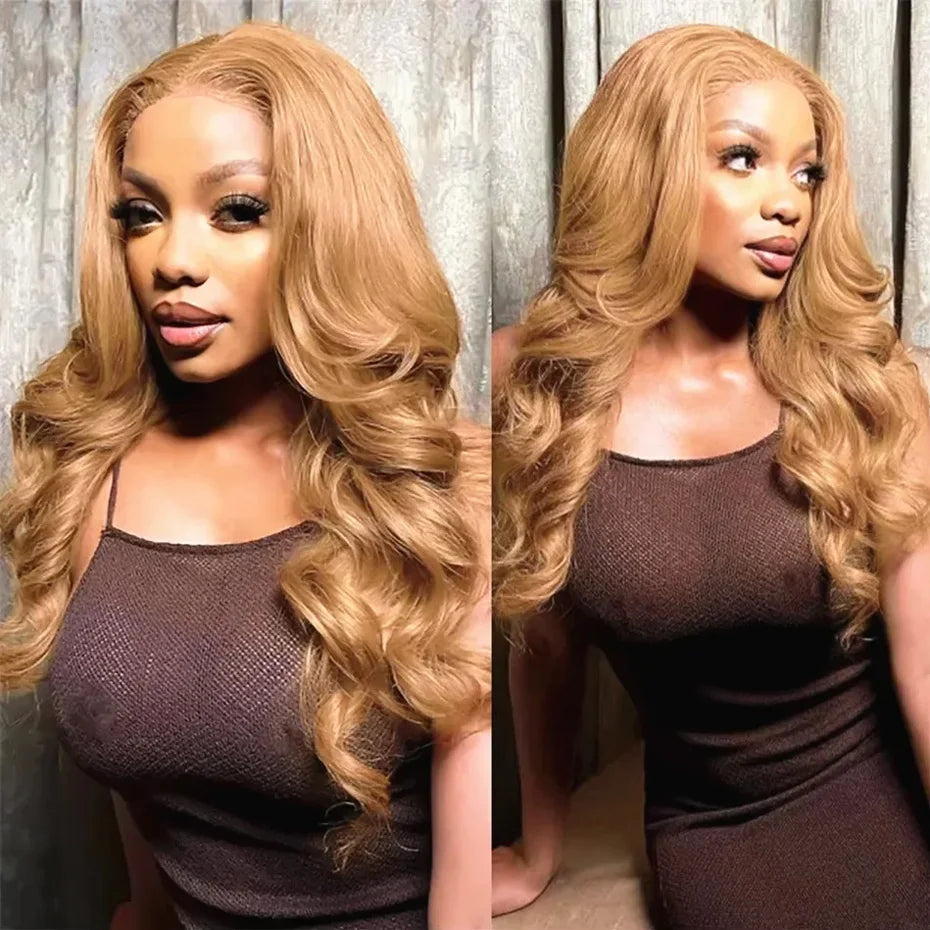 Blonde Body Wave Honey Lace Front Wig Human Hair #27 Colored Human Hair Wig Pre Plucked 13x6 HD Lace Frontal Wigs