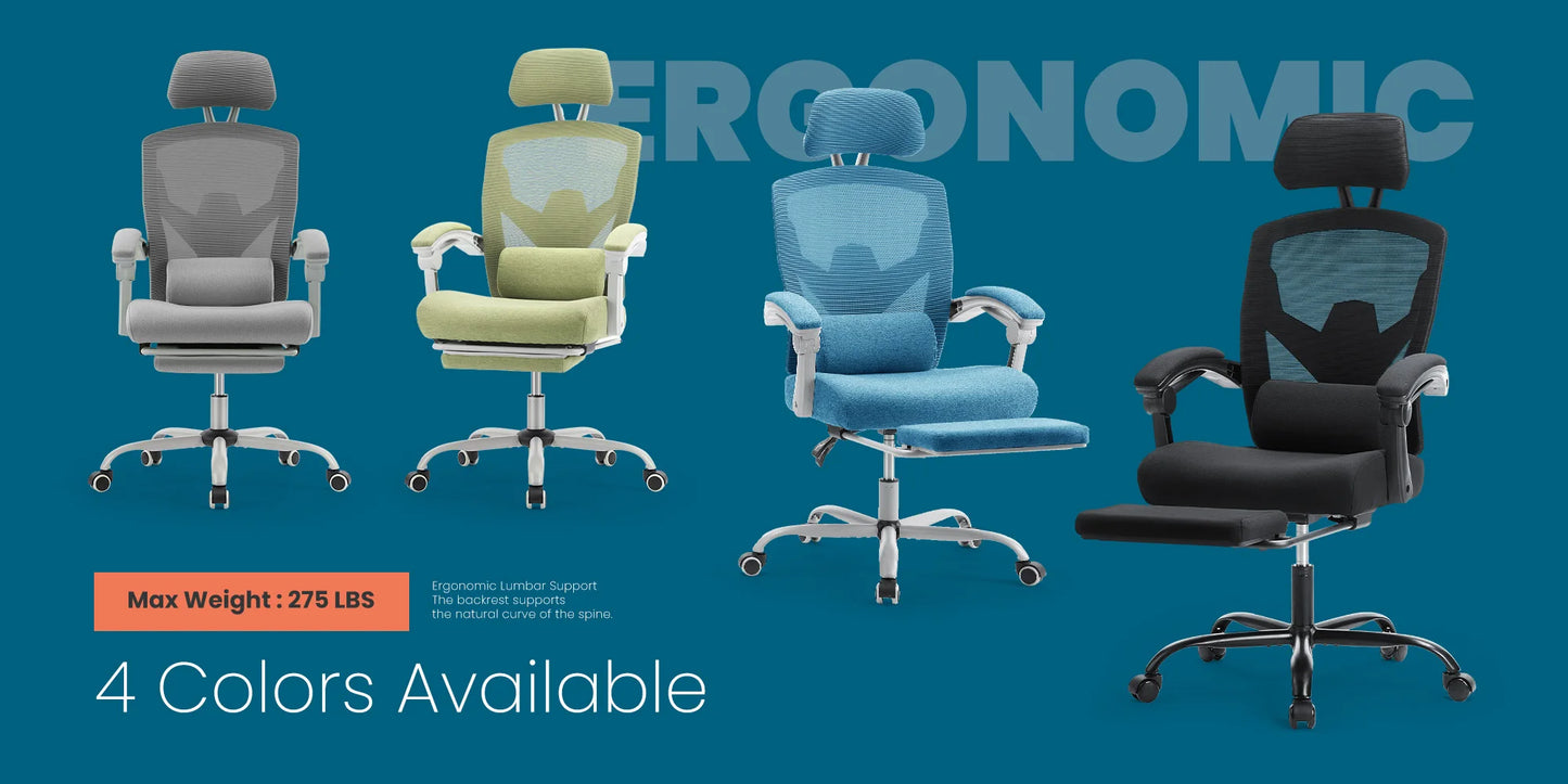 High Back Ergonomic Reclining Gaming Office Chair with Lumbar Support Pillow Meshair