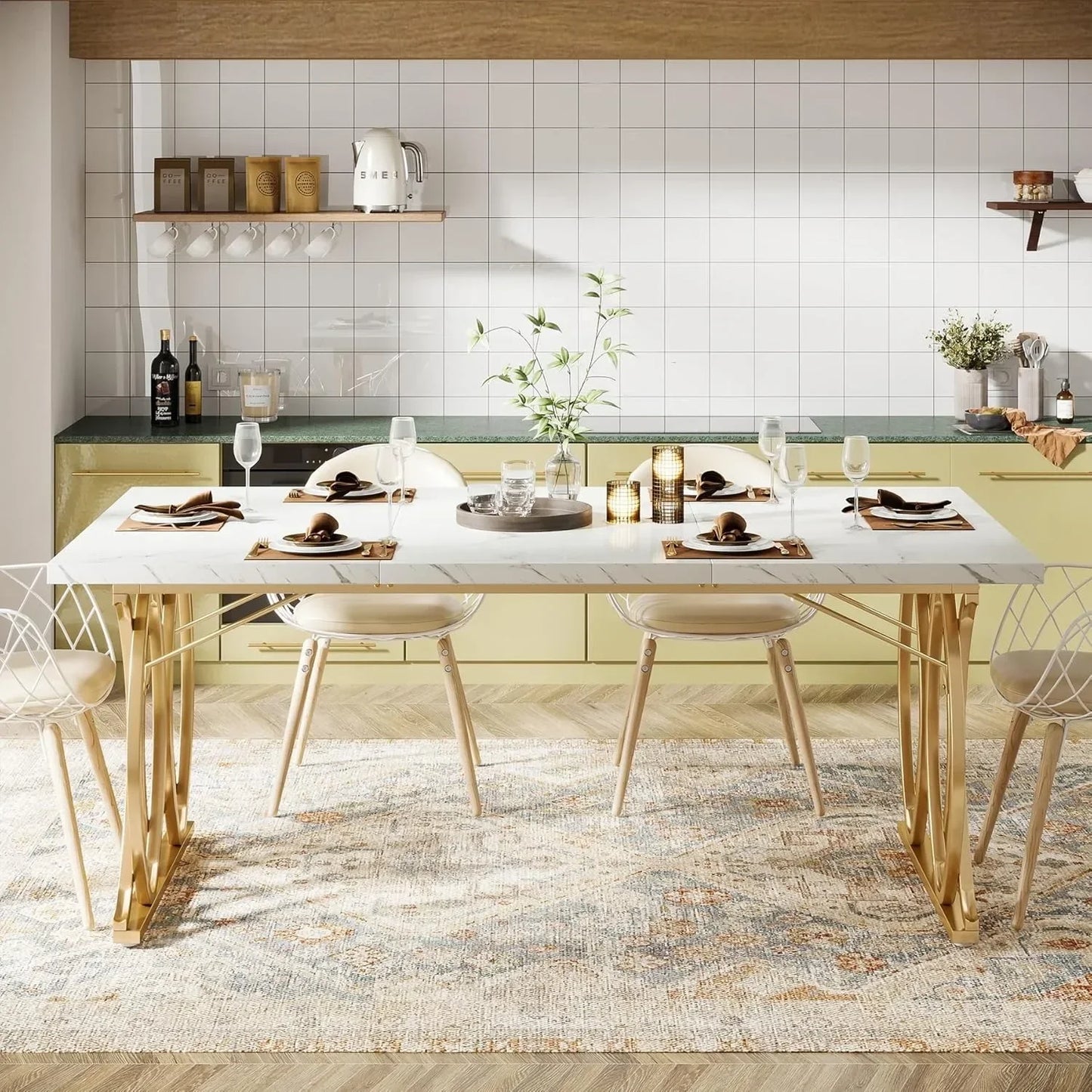 Dining Table, 63" Large Kitchen Table for 4-6 People