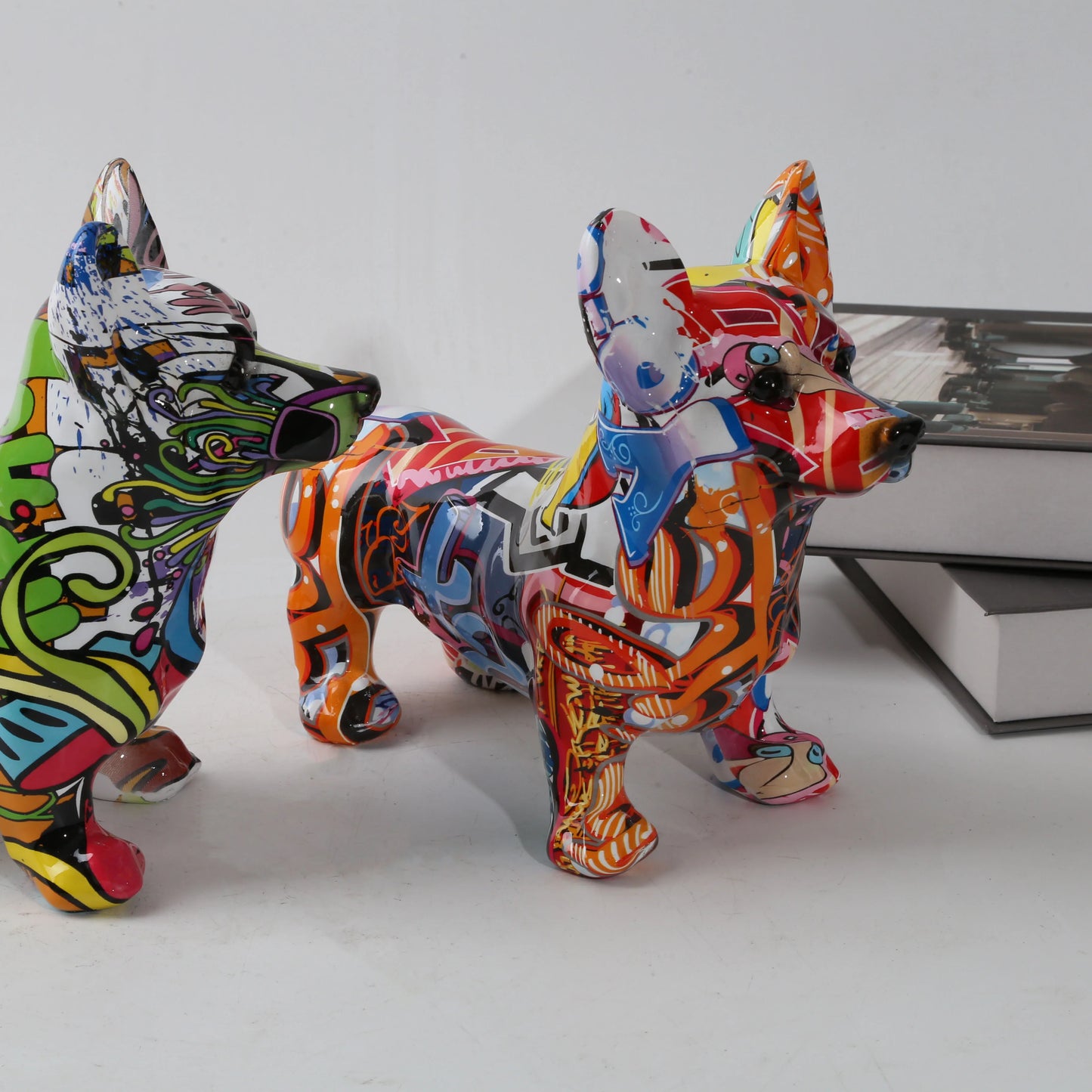 Nordic  Art Graffiti Corgi Dog Painting Creative Resin Crafts