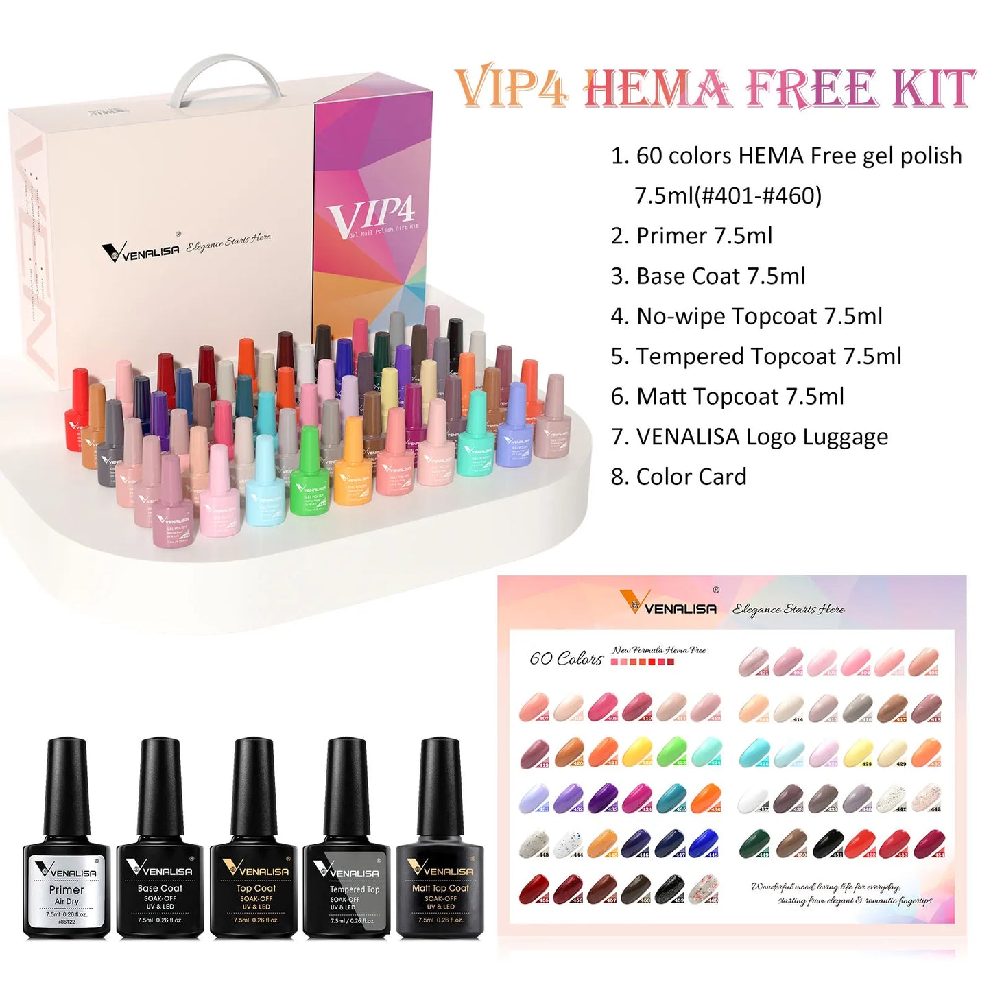 VIP5 Kit Nail Gel Polish HEMA FREE Full Coverage 36/60 Color Gel