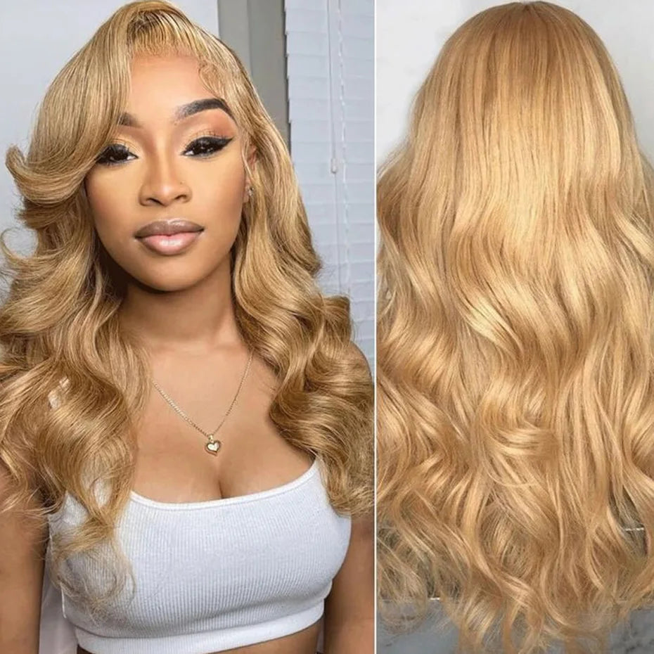 Blonde Body Wave Honey Lace Front Wig Human Hair #27 Colored Human Hair Wig Pre Plucked 13x6 HD Lace Frontal Wigs