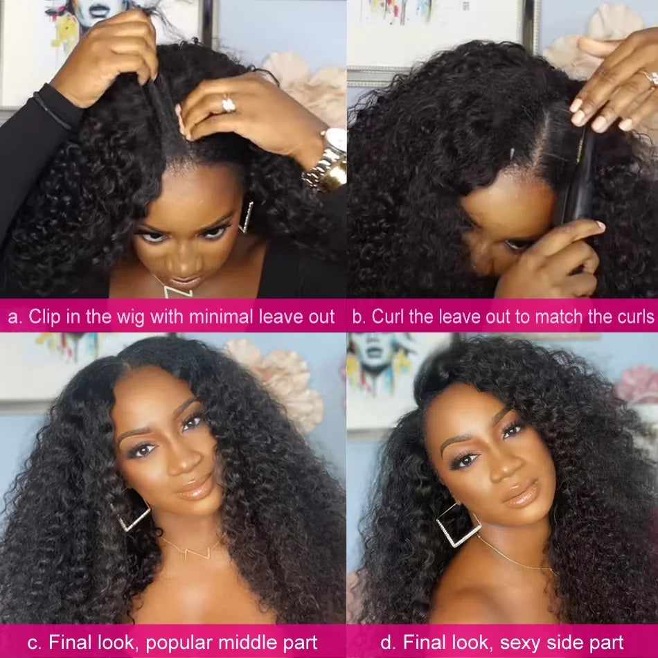 30 32 Inch Long Kinky Straight U Part Wigs Human Hair Wigs V Part