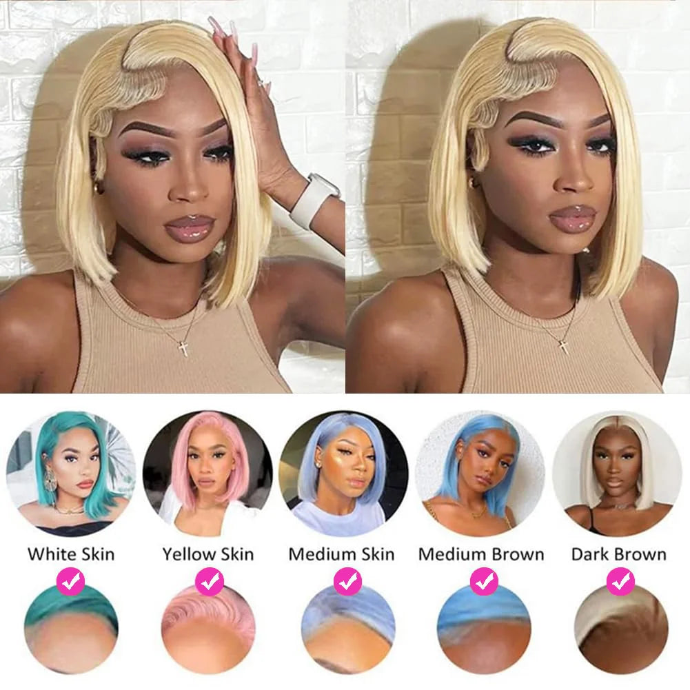 Straight Lace Front Human Hair wig Short Transparent 13x4