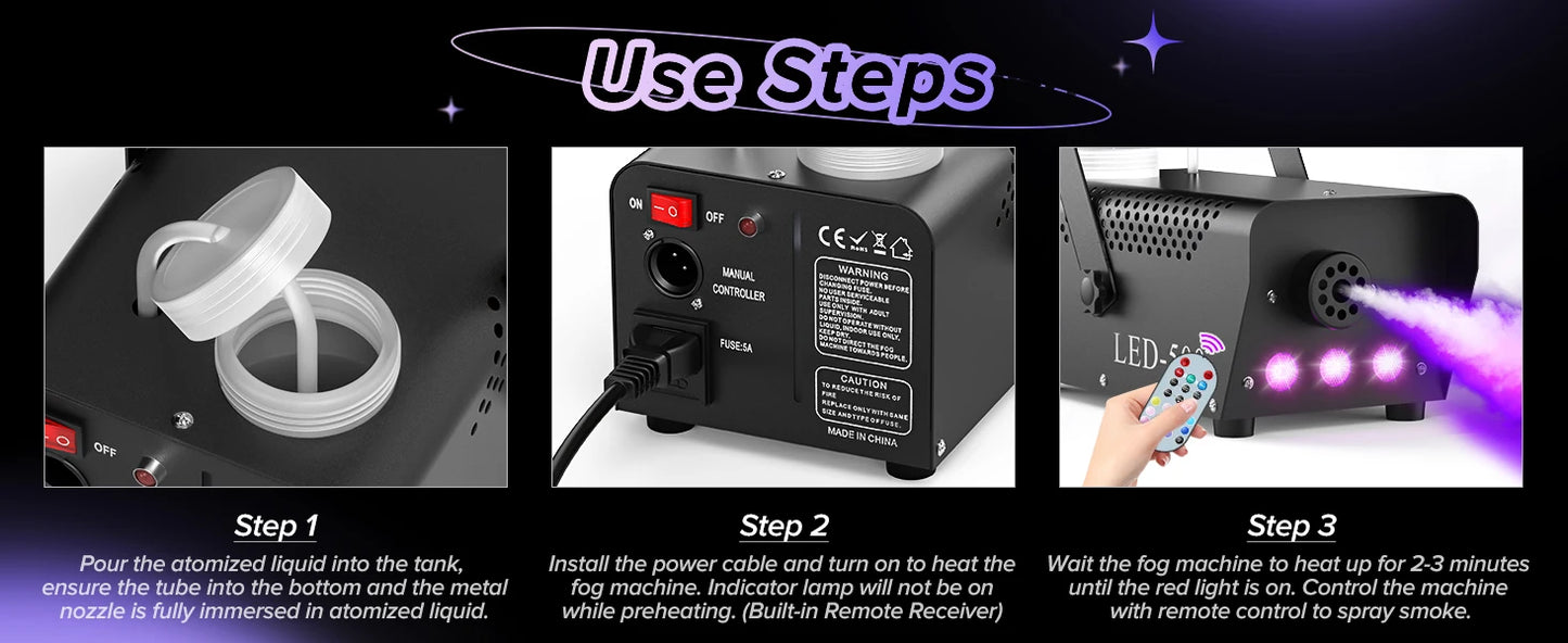 Smoke Machine Wireless Control Fog Machine RGB LED Stage Lighting