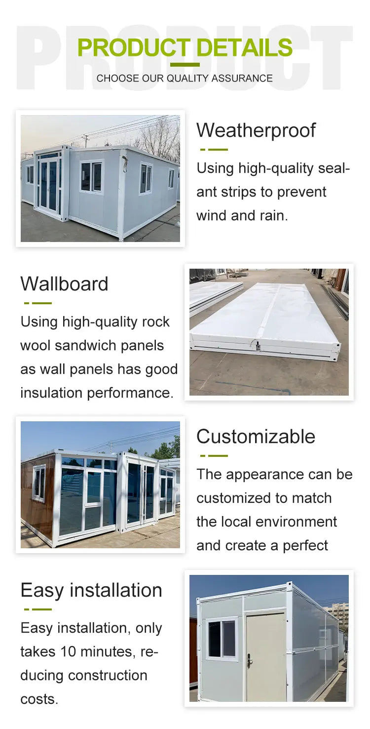 Portable Living Container Tiny House 20ft Foldable Prefab Mobile Modular Office Home Steel Frame Expandable