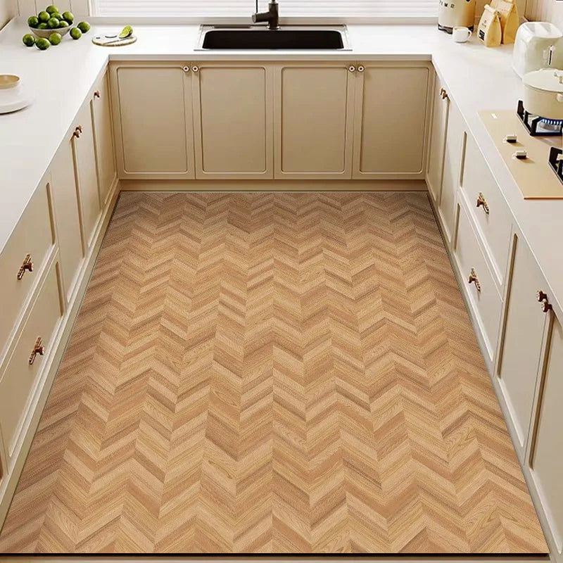 Kitchen Floor Mat Imitation Wood Grain Pvc Leather Waterproof Carpet