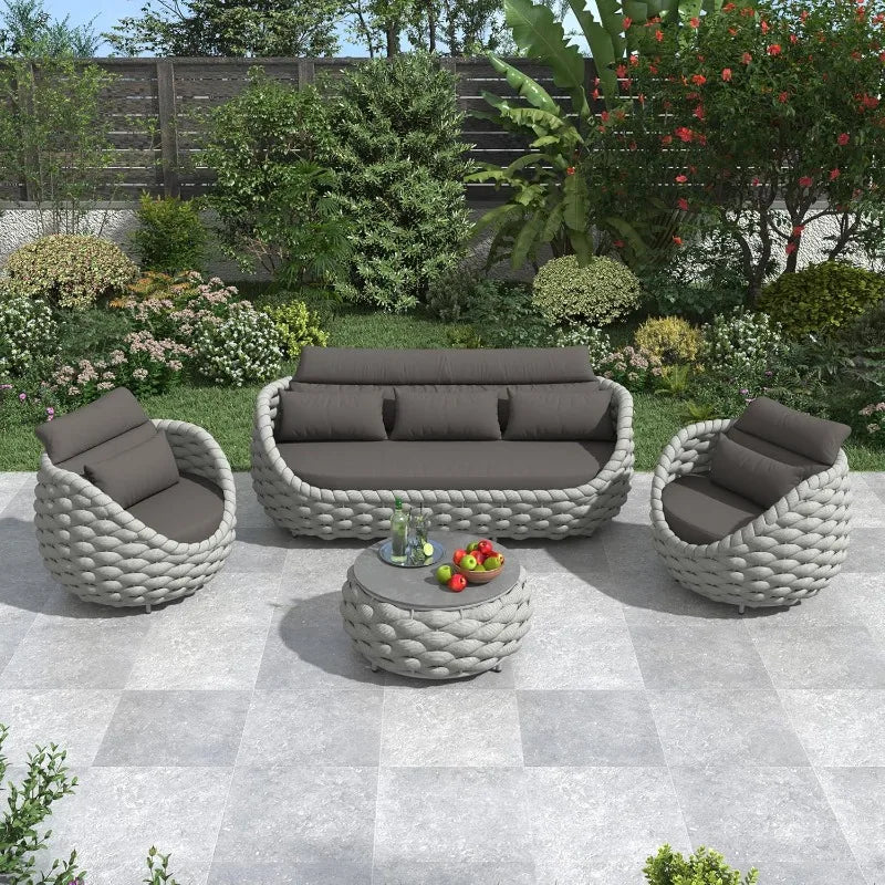 Woven Rope Patio Chair Set Aluminum Outdoor Furniture 2 Piece