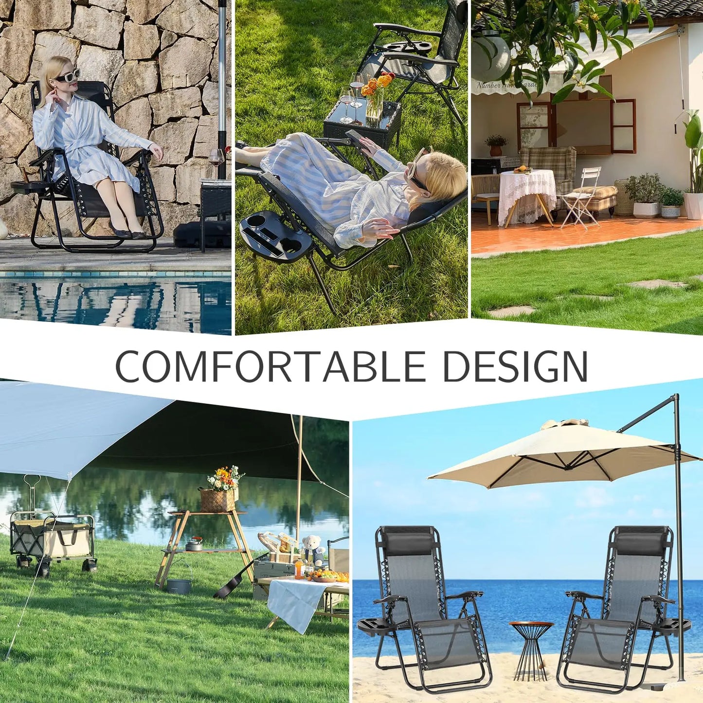 Zero Gravity Set of 2 Portable Recliner Camping Patio Out door