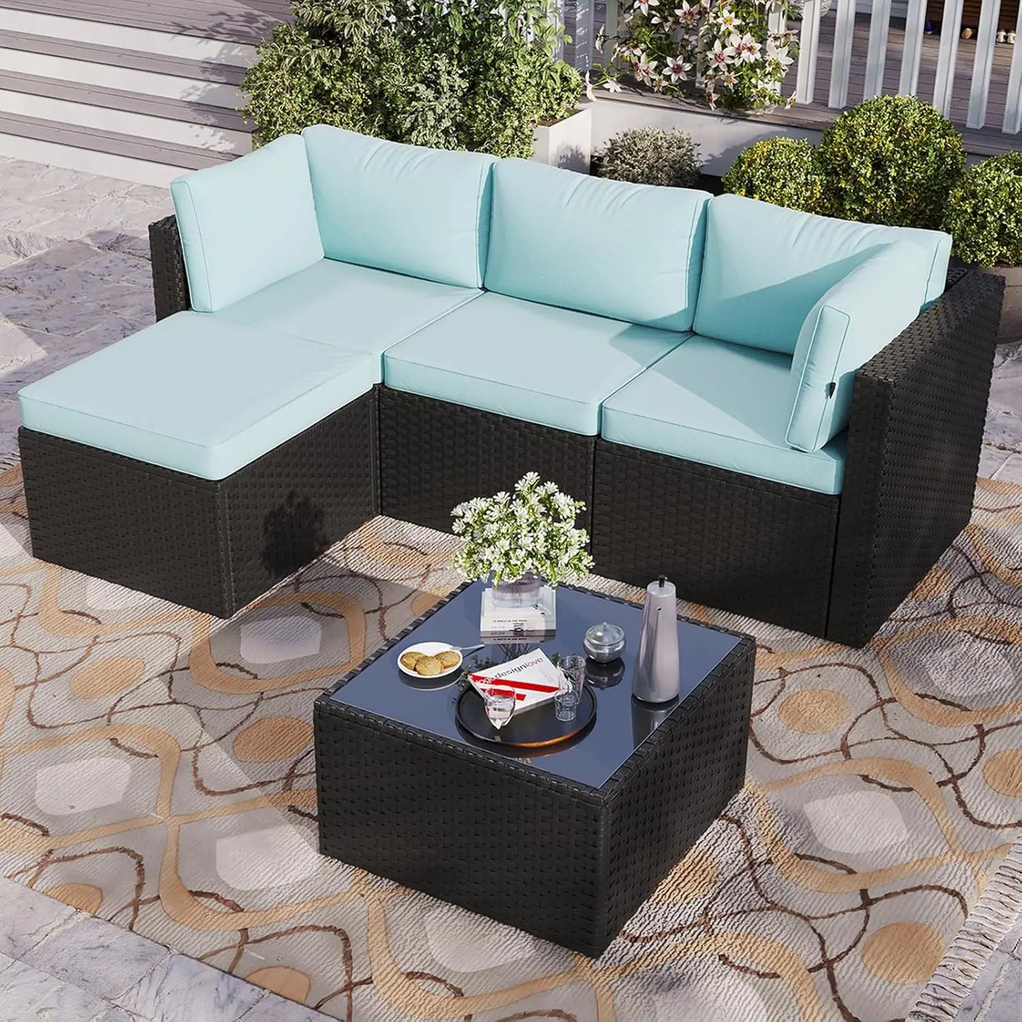 2026：Outdoor Patio Furniture , 5-Rattan Pieces  All-Weather Sectional