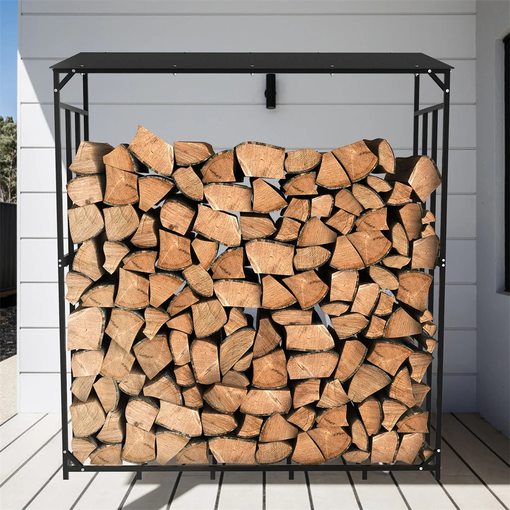70" Outdoor Metal Log Stack Holder Store Wood Firewood Rack Garden