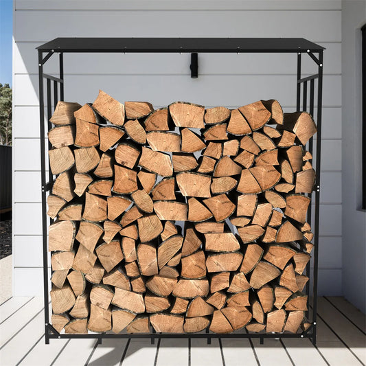 70" Outdoor Metal Log Stack Holder Store Wood Firewood Rack Garden