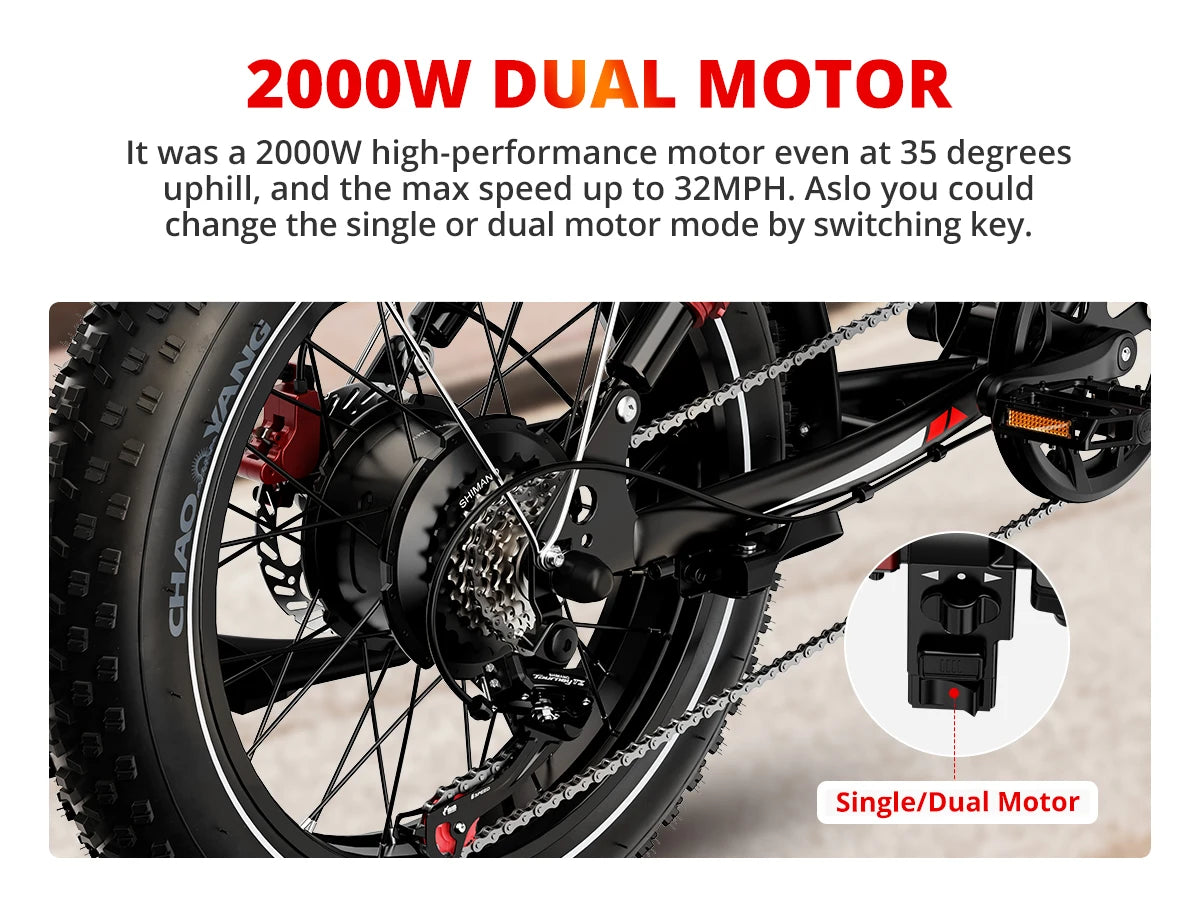S8 Adults Electric Bike For Men  Motor 2000W Dual Bicycle 48V Battery 20"Bikes