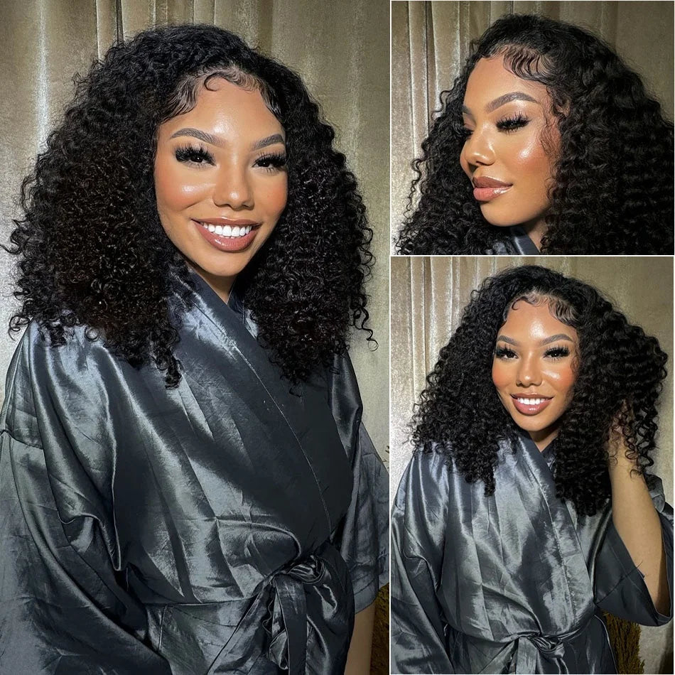 Curly Bob Wig 13x4 Lace Front Human Hair Deep Wave Closure Wig