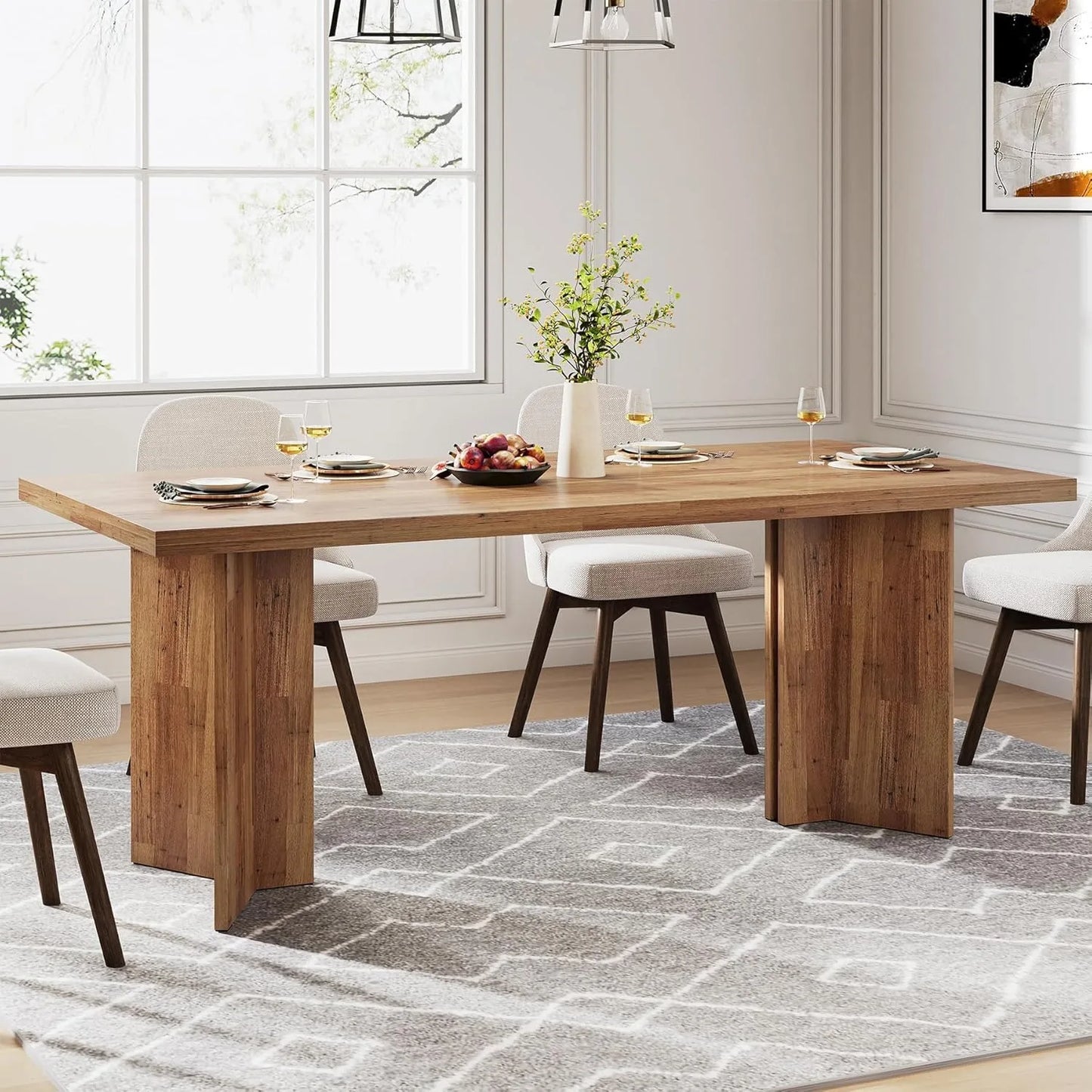 63-inch Dining Table for 4-6, Farmhouse Kitchen Table with Large Tabletop,