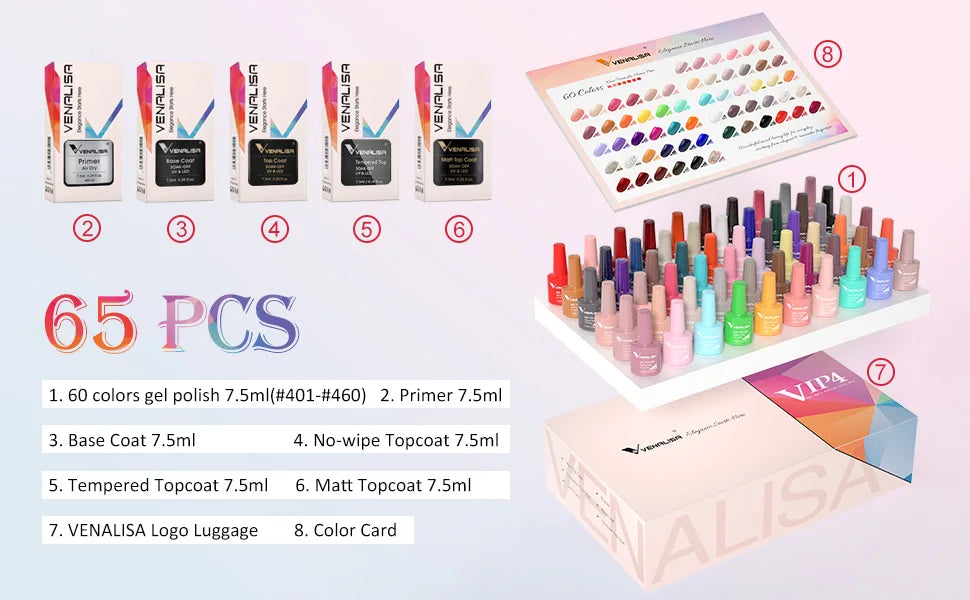 VIP5 Kit Nail Gel Polish HEMA FREE Full Coverage 36/60 Color Gel