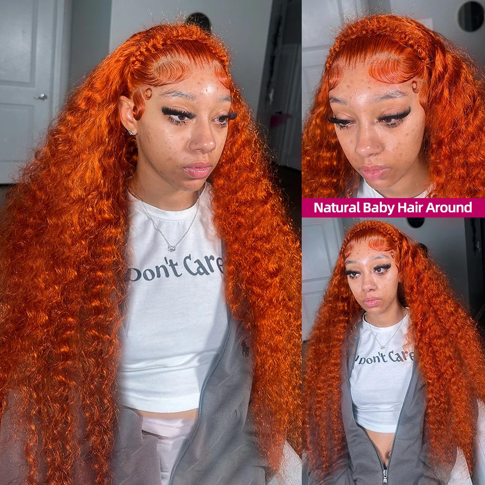 Deep Wave 40 Inch Ginger Orange Vietnamese 13x6 Lace Front Wigs