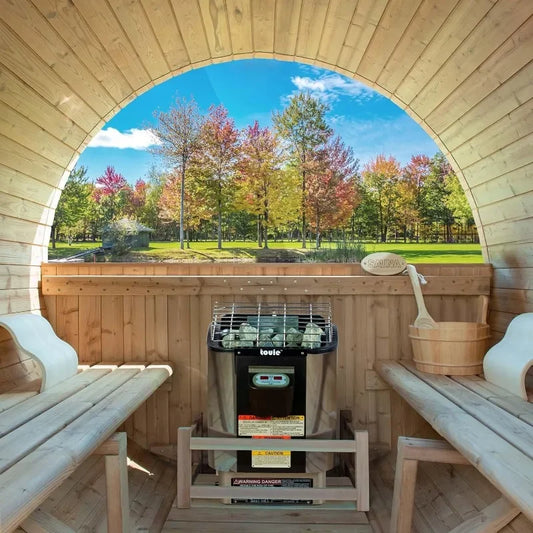 4-Person Home Barrel Sauna Luxury Style Complete with High Performance Electric Heater