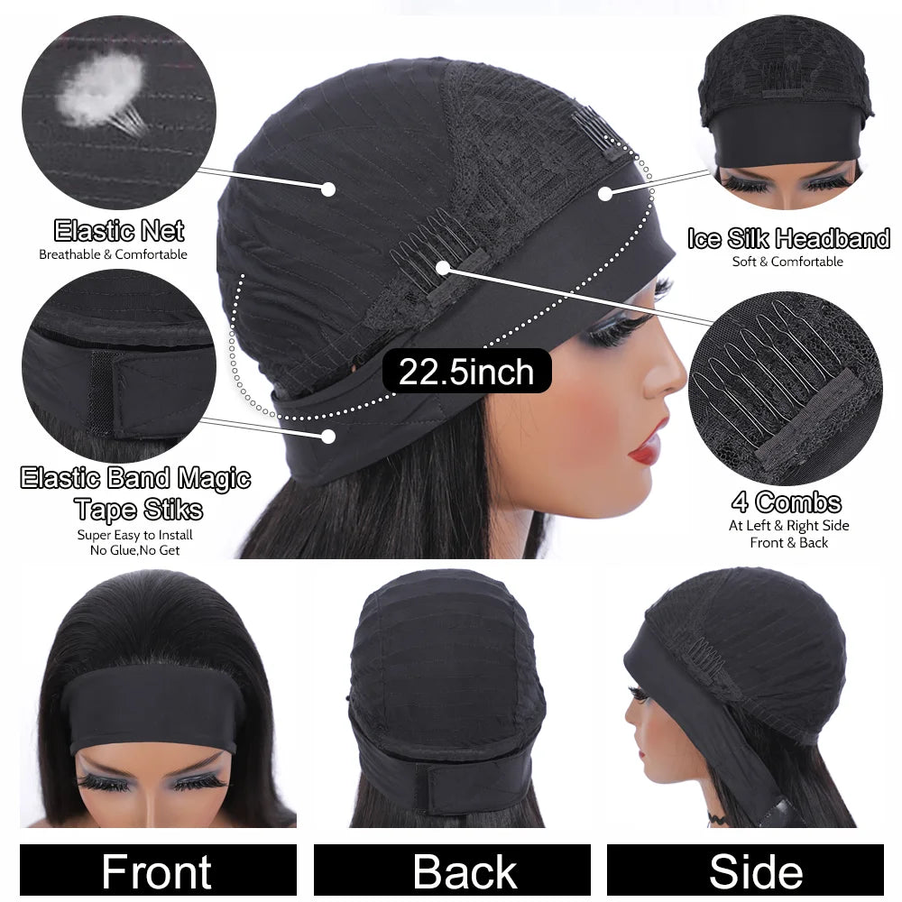Headband Wig Human Hair Bone Straight Human Hair Wigs