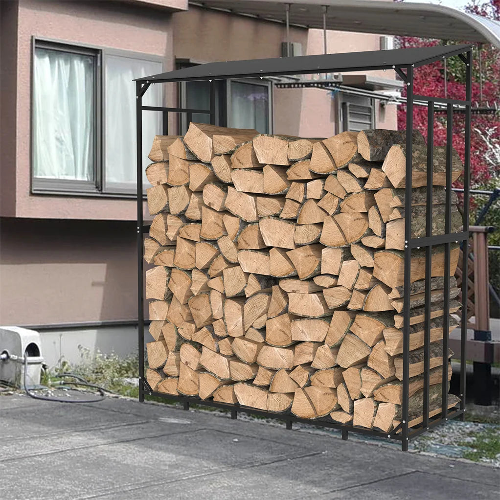 70" Outdoor Metal Log Stack Holder Store Wood Firewood Rack Garden