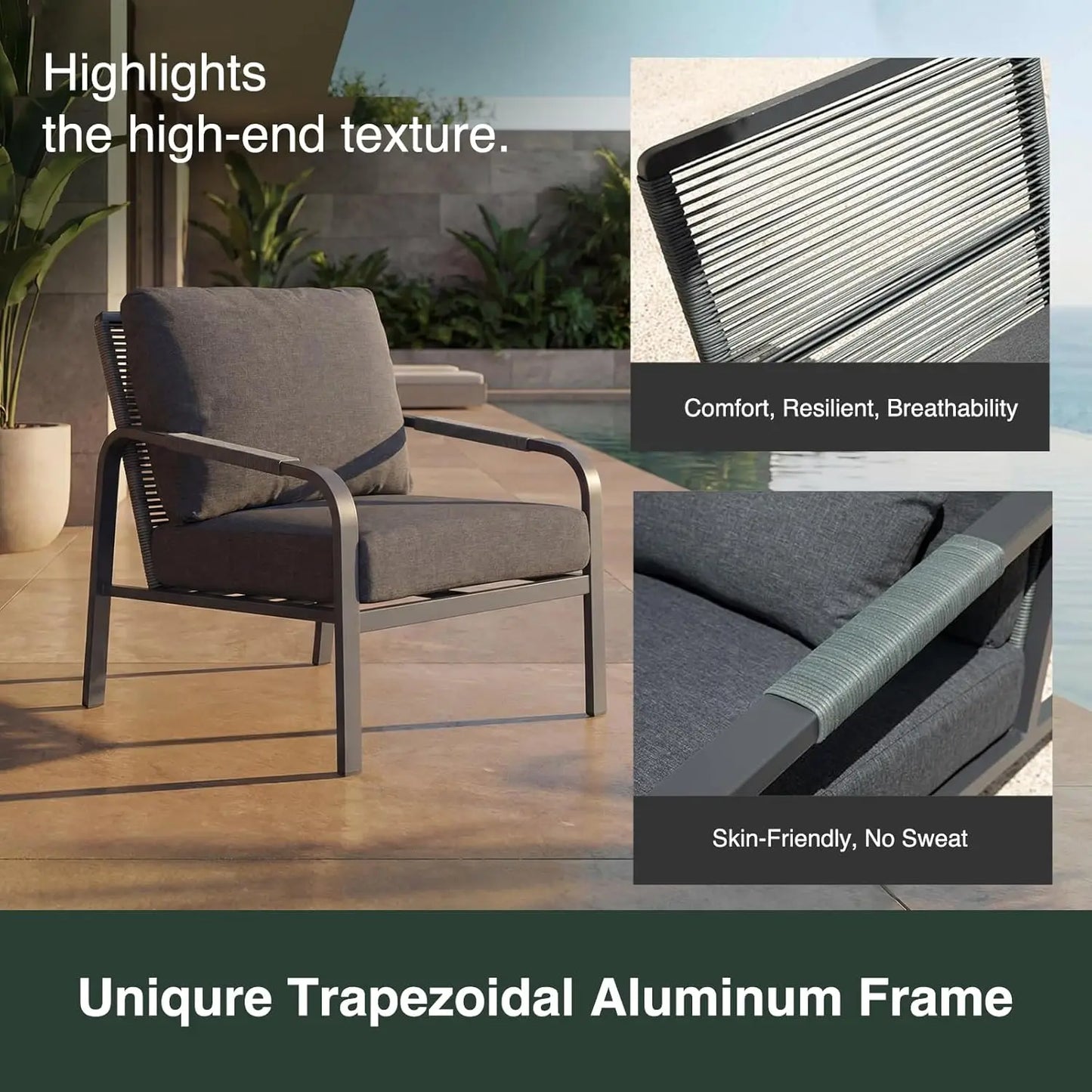 4pc Aluminum Outdoor Sofa Set w/ Coffee Tab 3Seat Rattan Backrest