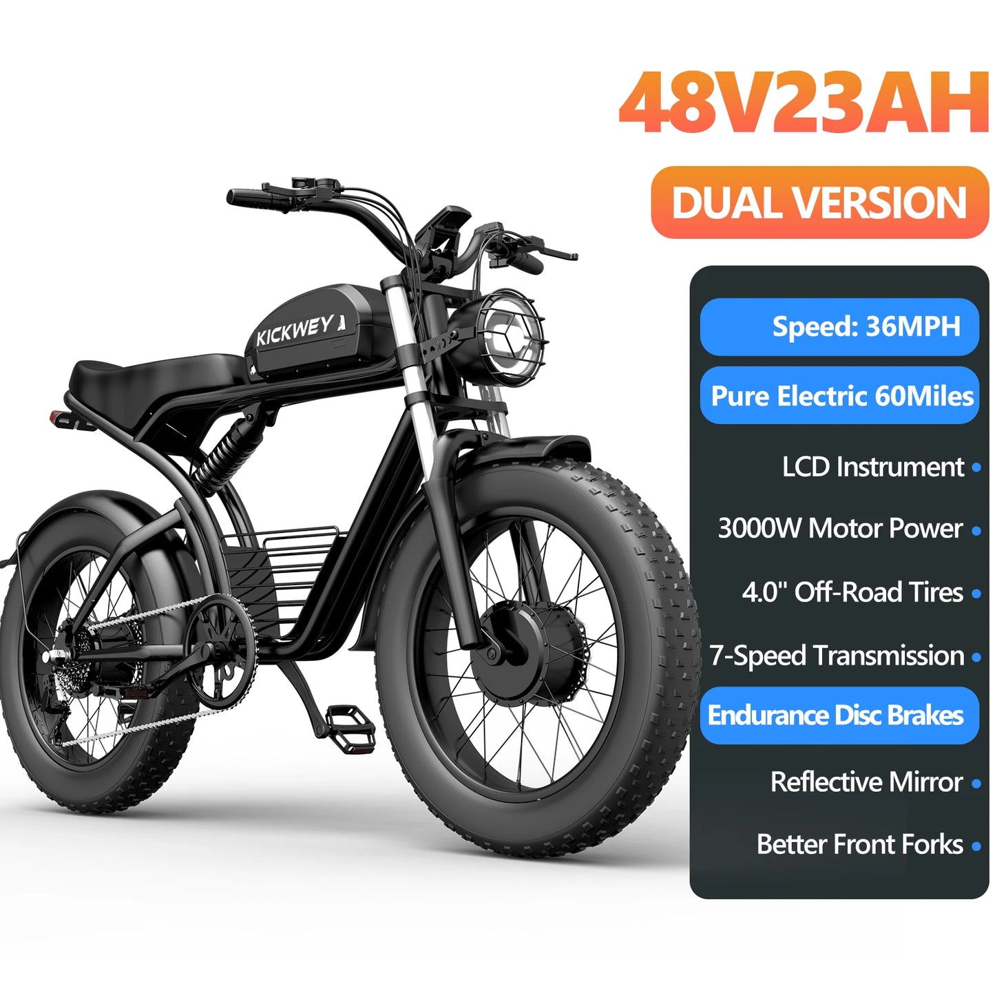 Adult Electric Bicycle 3000w(Dual Motor 1500w×2) 48V 23ah Mountain Bike