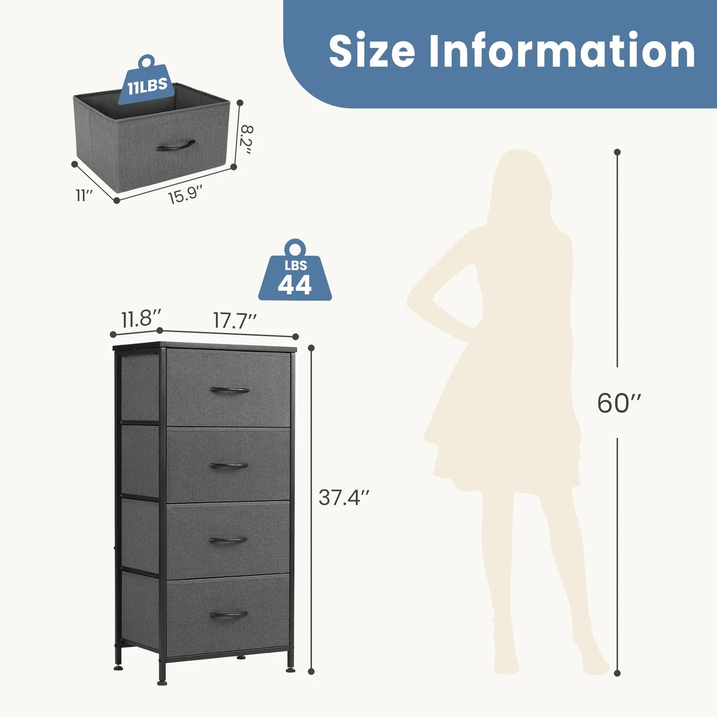 Dresser For Bedroom With 4 Fabric Drawers Nightstand Wardrobe