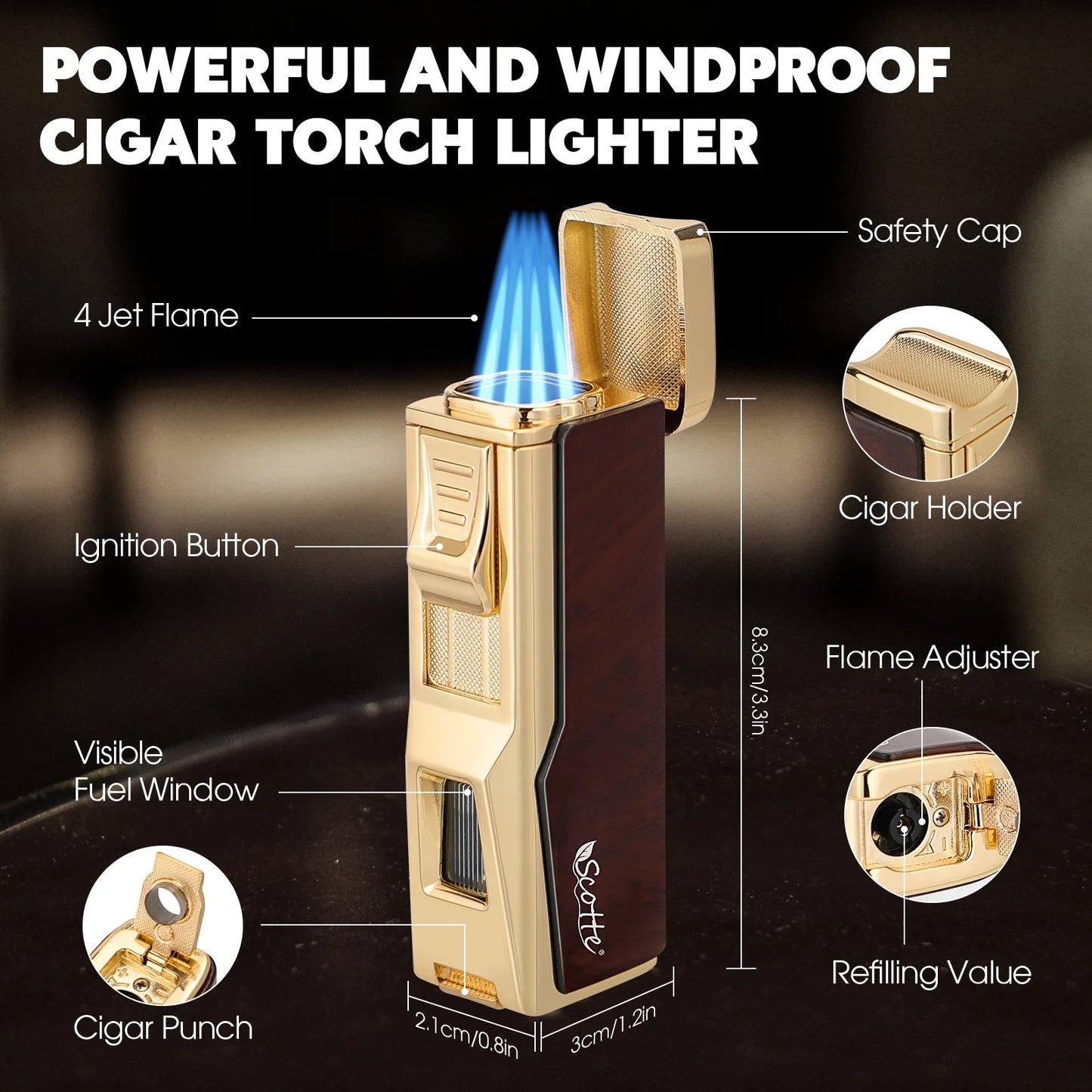 Cigar Humidor Box Cigar Lighter Cedar Wood Lined Leather Cigar Case